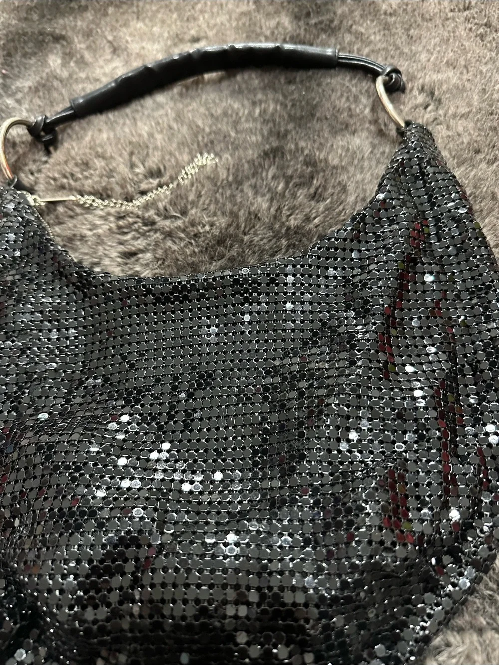 Y2K BEBE Black Metal Mesh Crescent Small Hobo Bag Mcbling Clubbing Bachlorette